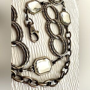 Women’s Chain Belt Hip & Waist Square Rhinestones Modern Metal Links Silvertone